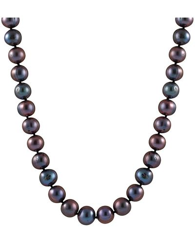Splendid Rhodium Plated Silver 9-10mm Freshwater Pearl Necklace - Blue
