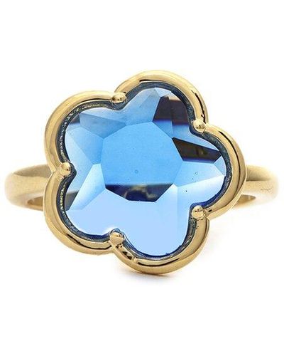Rivka Friedman 18k Plated Crystal Clover Ring - Blue