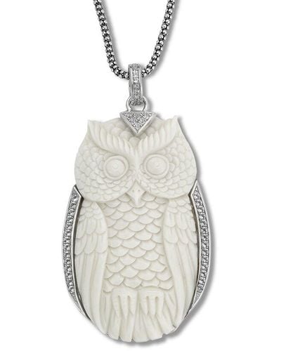Samuel B. Silver 40.60 Ct. Tw. Gemstone Carved Bone Owl Pendant - White