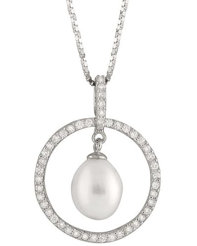 Splendid Silver 8-8.5mm Freshwater Pearl & Cz Necklace - Metallic