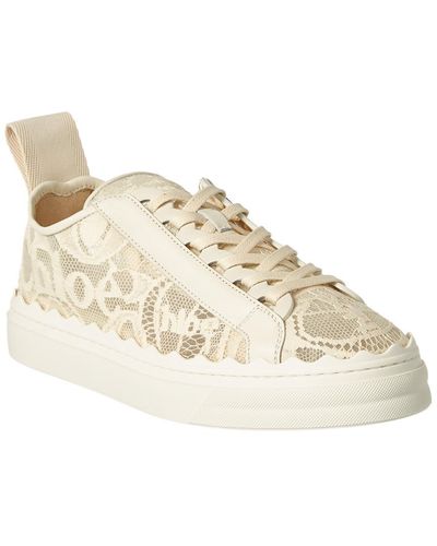 Chloé Chloe Lauren Lace & Leather Trainer - Natural