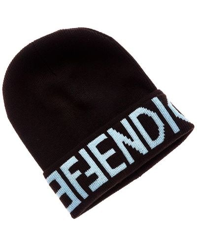 Fendi Logo Wool & Cashmere-blend Beanie - Black