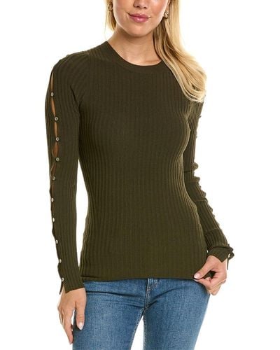 Autumn Cashmere Ribbed Button Sleeve Sweater - Green