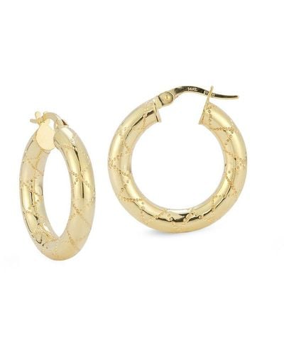 Italian Gold 14k Bold Thick Quilted Small Hoops - Metallic