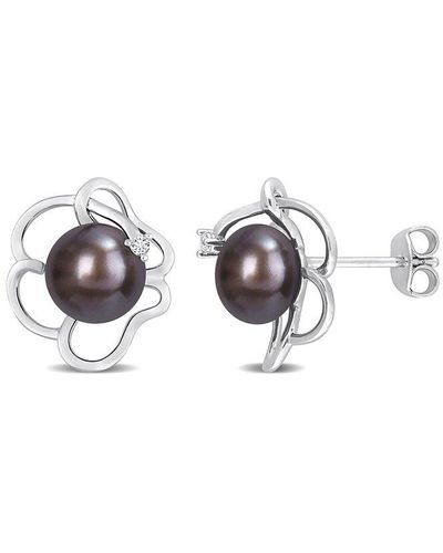 Rina Limor Silver White Topaz 7.5-8mm Pearl Floral Studs