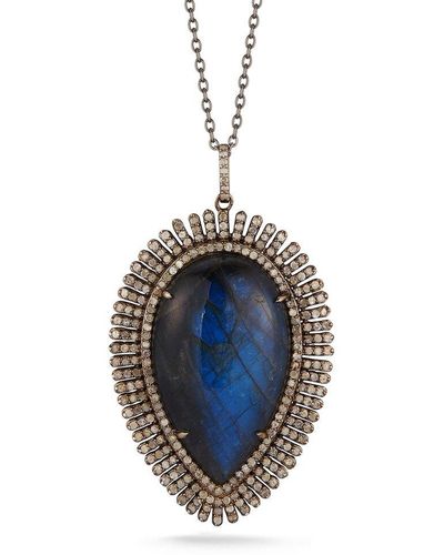 Banji Jewelry Silver 3.43 Ct. Tw. Diamond & Labradorite Statement Necklace - Blue