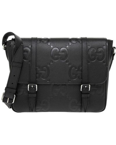 Gucci Jumbo GG Medium Leather Messenger Bag - Black