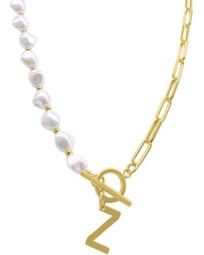 Adornia 14k Plated Pearl Paperclip Chain Initial Necklace (a-z) - Metallic