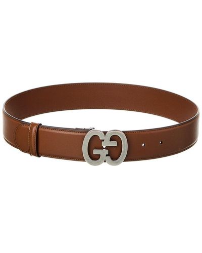 Gucci GG Buckle Wide Leather Belt - Brown