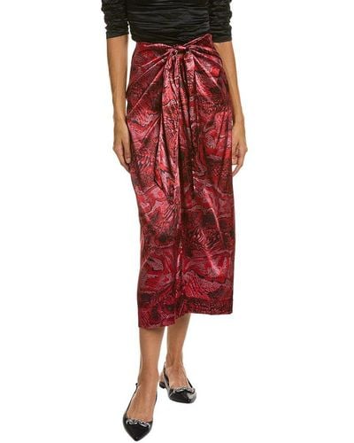 Ganni Satin Silk-blend Midi Skirt - Red