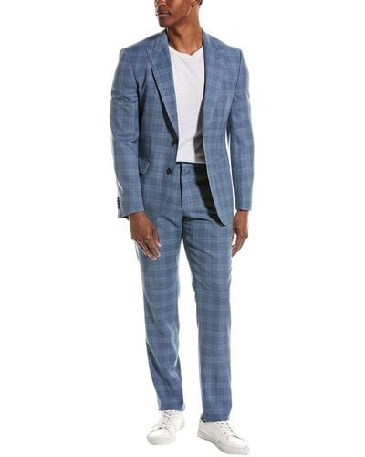 BOSS Slim Fit Wool Suit With Flat Front Pant - Blue