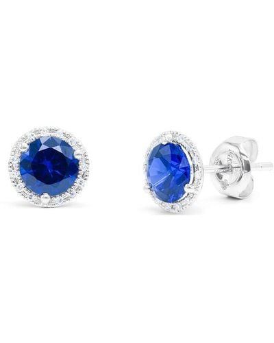 Diana M. Jewels Fine Jewelry 14k 2.12 Ct. Tw. Diamond & Sapphire Halo Studs - Blue