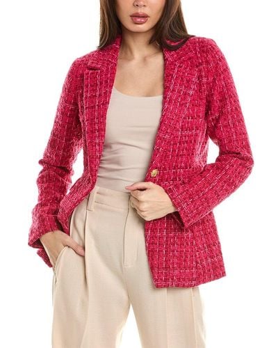 Ellen Tracy Chenille Tweed Blazer - Red