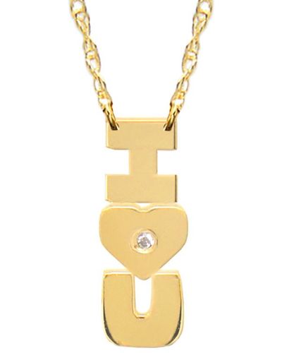 Jane Basch 14k Diamond I Heart U Vertical Necklace - Metallic
