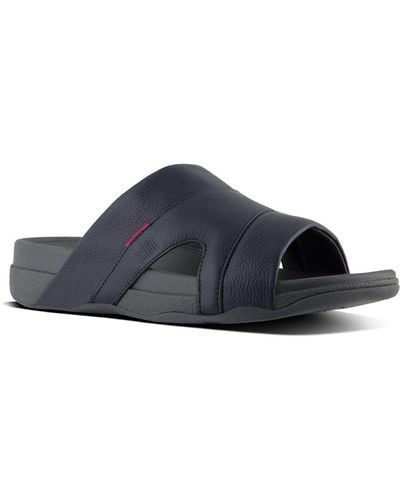 Fitflop Freeway Pool Slide In Leather Open Toe Sandals - Blue