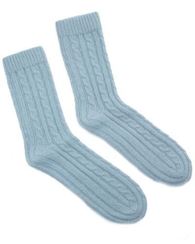 Portolano Ladies Chunky Socks With Rows Of Cables - Blue
