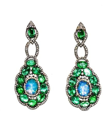 Arthur Marder Fine Jewelry 14k & Silver 18.18 Ct. Tw. Diamond & Gemstone Drop Earrings - Green