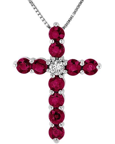 Diana M. Jewels Fine Jewelry 14k 0.93 Ct. Tw. Diamond & Ruby Cross Pendant Necklace - Red