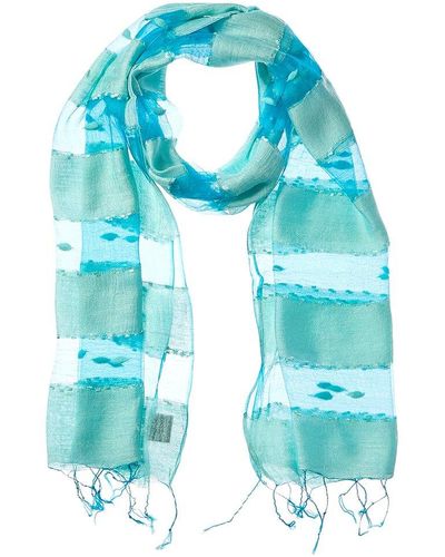 Blue Pacific Hand-woven Silk-blend Scarf - Blue