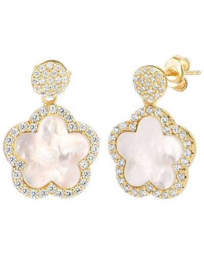 Gabi Rielle Rise Above The Crowd Collection 14k Over Silver .5in Pearl Cz Drop Earrings - Metallic
