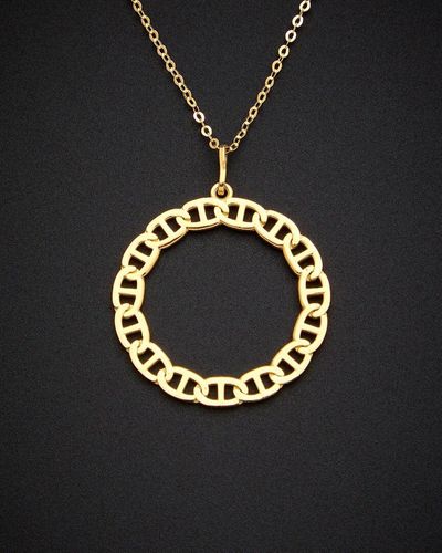 Italian Gold 18k Mariner Link Circle Pendant Necklace - Black
