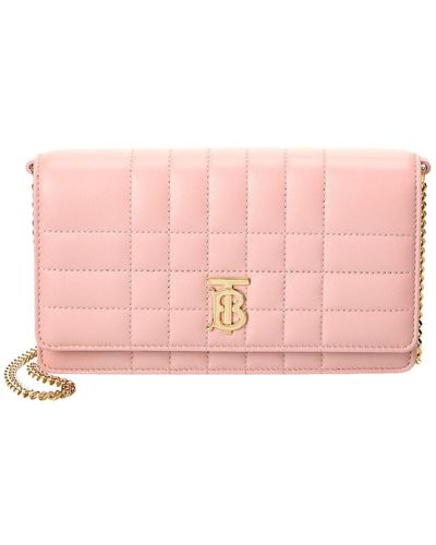 Burberry Tb Logo Leather Wallet On Chain - Pink