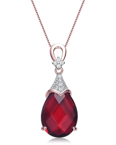 Genevive Jewelry 18k Rose Gold Vermeil Cz Teardrop Pendant Necklace - Pink