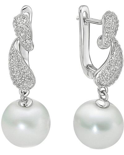 Belpearl Silver 10mm Freshwater Pearl Cz Earrings - White