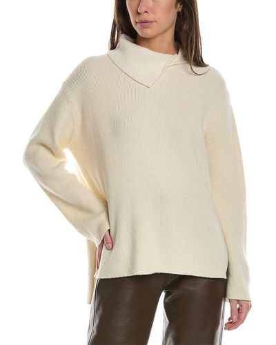 Lafayette 148 New York Split Collar Silk & Wool-blend Sweater - Natural