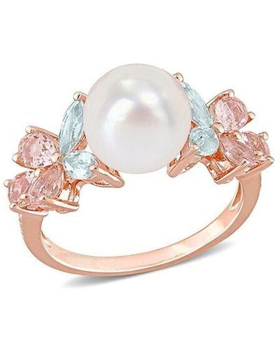 Rina Limor 18k Rose Gold Over Silver 1.43 Ct. Tw. Gemstone 8.5-9mm Pearl Cocktail Ring - White
