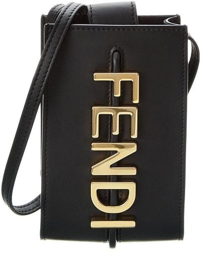 Fendi Graphy Leather Phone Pouch - Black