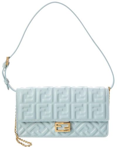 Fendi Baguette Ff Leather Wallet On Chain - Blue