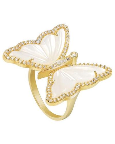 Gabi Rielle Gold Over Silver 1in Pearl Cz Micropave Butterfly Ring - White