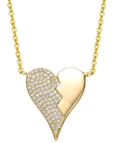 Rachel Glauber 14k Plated Cz Half Heart Necklace - Metallic