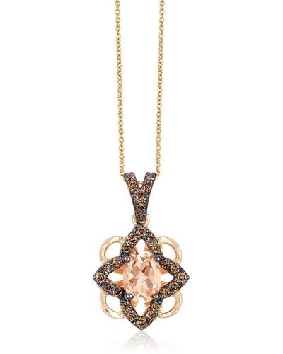 Le Vian Le Vian 14k Rose Gold 0.82 Ct. Tw. Diamond & Morganite Pendant Necklace - Metallic