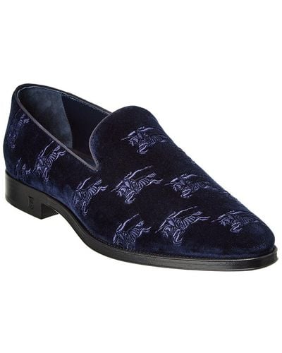 Burberry Ekd Embroidered Velvet Loafer - Blue