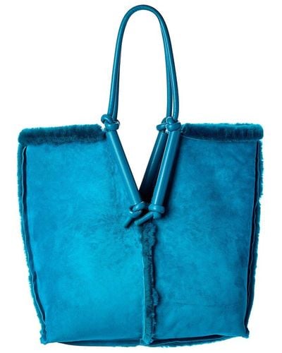 Bottega Veneta Bolster Shearling & Leather Tote - Blue