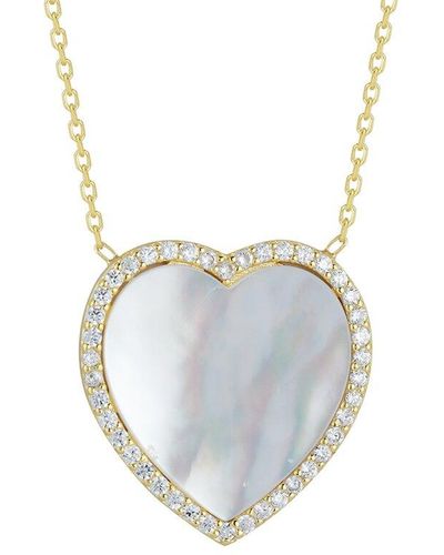 Glaze Jewelry Silver Mother Of Pearl Cz Heart Necklace - Metallic