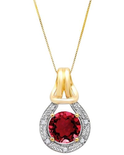 MAX + STONE Max + Stone 10k 2.23 Ct. Tw. Diamond & Created Ruby Pendant Necklace - Pink