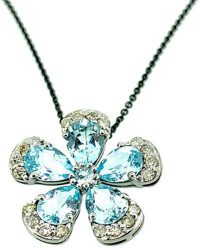 Arthur Marder Fine Jewelry Silver 0.68 Ct. Tw. Diamond & Blue Topaz Pendant Necklace