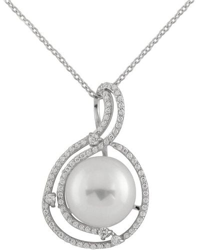 Splendid Silver 12-13mm Pearl Pendant Necklace - White