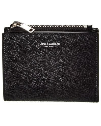 Saint Laurent Zipper Leather Card Holder - Black