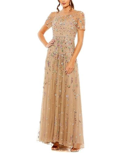 Mac Duggal Embellished Sequin Detail A-line Gown - Natural