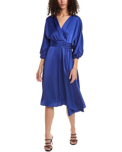 Teri Jon Surplice Midi Dress - Blue