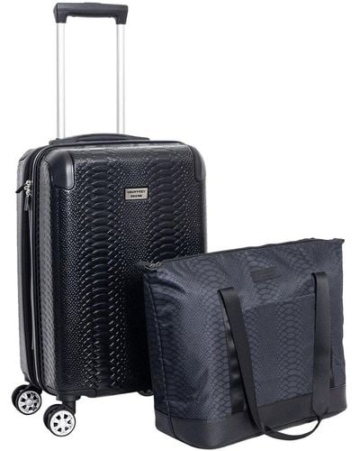 Geoffrey Beene Embossed Snakeskin 2pc Expandable Luggage Set - Blue