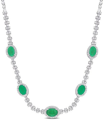 Rina Limor 14k 3.21 Ct. Tw. Diamond & Emerald Station Necklace - Green