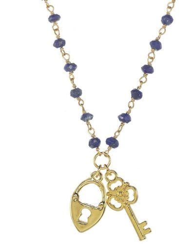 Rachel Reinhardt Jewelry 14k Over Silver Blue Lapis Lock & Key Necklace - Metallic