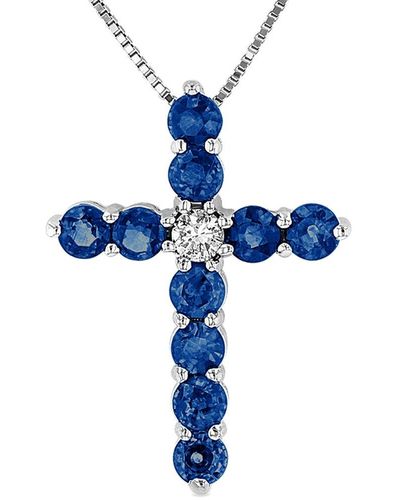 Diana M. Jewels Fine Jewellery 14k 1.33 Ct. Tw. Diamond & Sapphire Cross Pendant Necklace - Blue