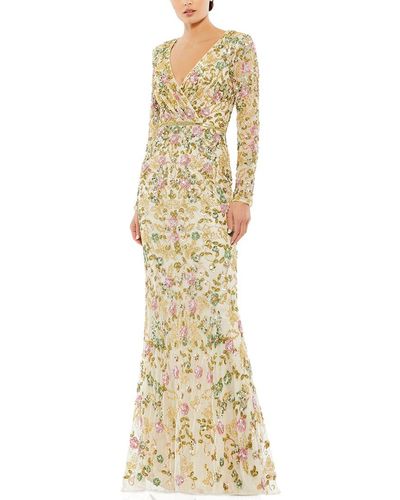 Mac Duggal Floral Embellished Faux Wrap Trumpet Gown - Metallic