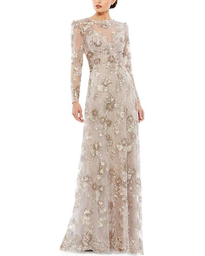 Mac Duggal Floral Embroidered Illusion Evening Gown - Natural